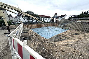 Baugrube für Haus D der Rathauserweiterung.
