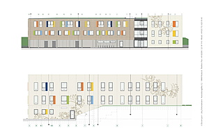 Entwurf der künftigen Fassadengestaltung mit Blumenmotiven. Grafik: Dosensport Rostock