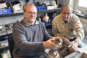 Grabungsleiter Dr. Jörg Ansorge (l.) und Grabungstechniker Manuel Stier.